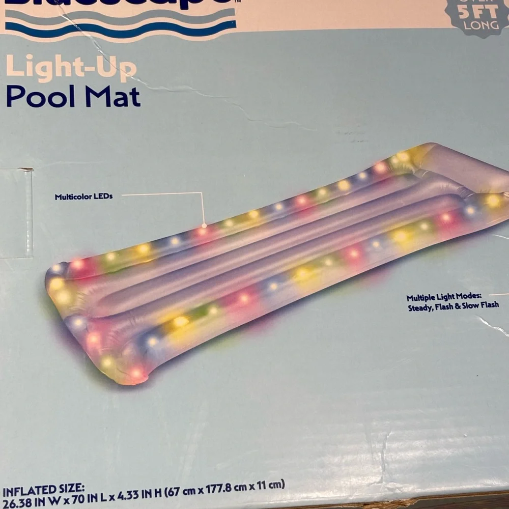 Bluescape Light-Up Inflatable Pool Float Mat Multicolor LED Lights Repair Patch